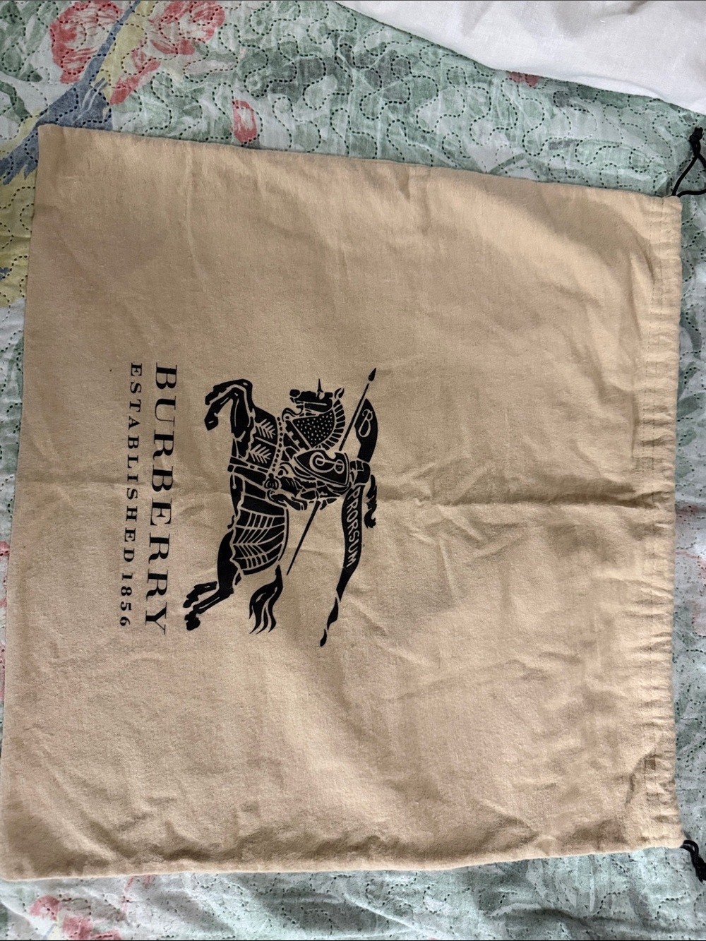 Burberry Beige Drawstring Dust Bag with Black Equestrian Logo